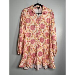 BEULAH STYLE Button Down Shirt Dress O/S One Size Pink‎ Orange NEW Medallion